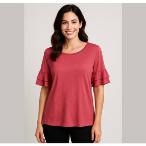 Loft raffle sleeves top t-shirt, pink Sz L